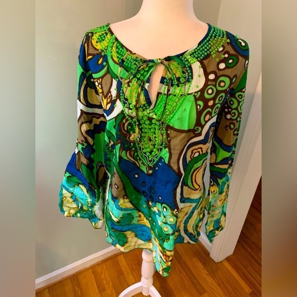 Jasmine cotton geometric Bohemian tunic, size L - Picture 1 of 7